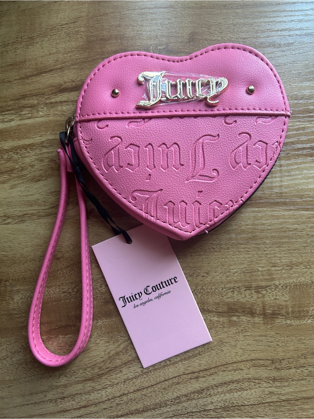 Juicy Couture Pink Heart Shaped Wristlet with Gold Logo